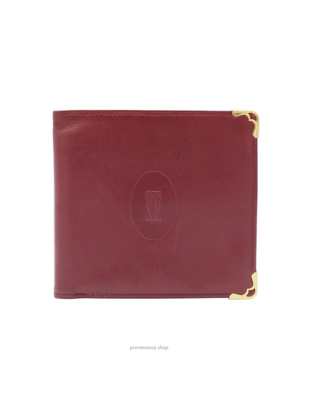 🔴 Cartier Bifold Wallet - Burgundy Calfskin Leather